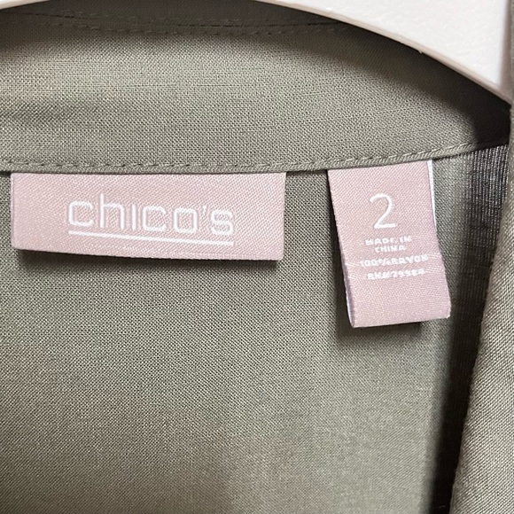 Chico’s Womens Shacket Size 2 Medium 12 Olive Green Lightweight Rayon Grunge - Picture 6 of 6